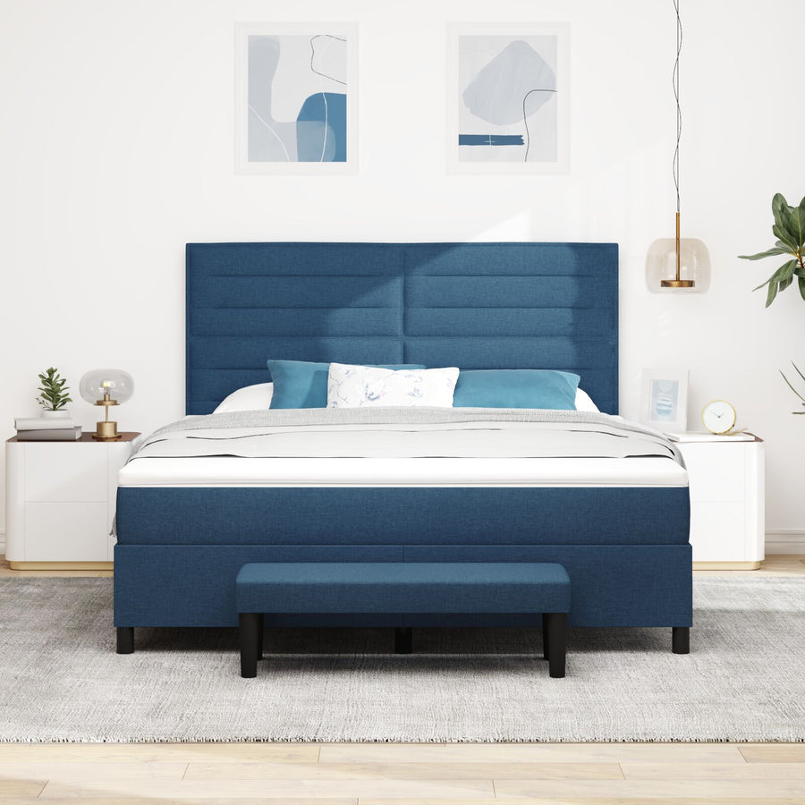 Boxspring Bed Met Matras & Bank Blauw 180X200 Cm Stof Crème