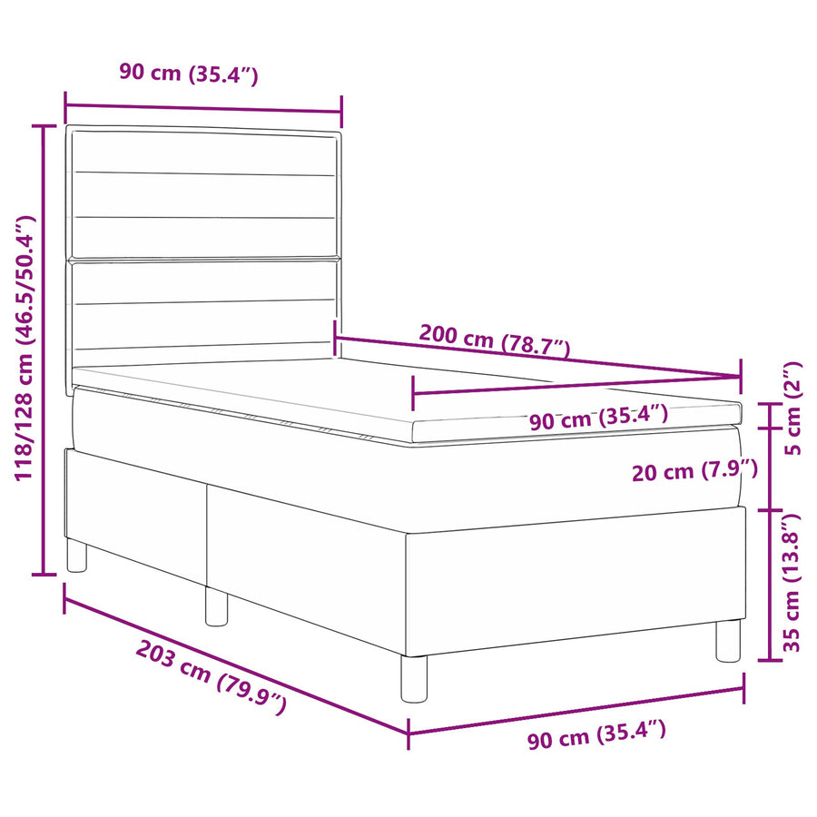 Boxspringbed Met Matras Zwart 90X200 Cm Stof Blauw