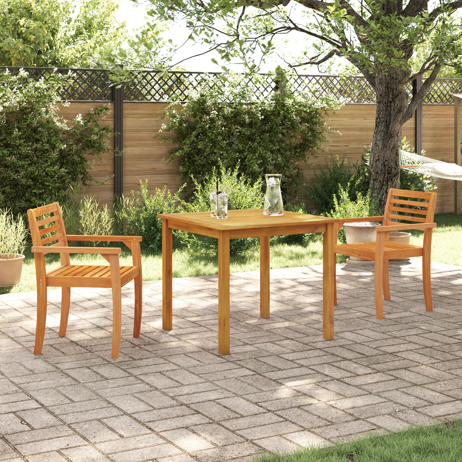3-Delige Tuin Eettafelset Van Massief Acaciahout 2-Persoons 85 cm tafel lengte