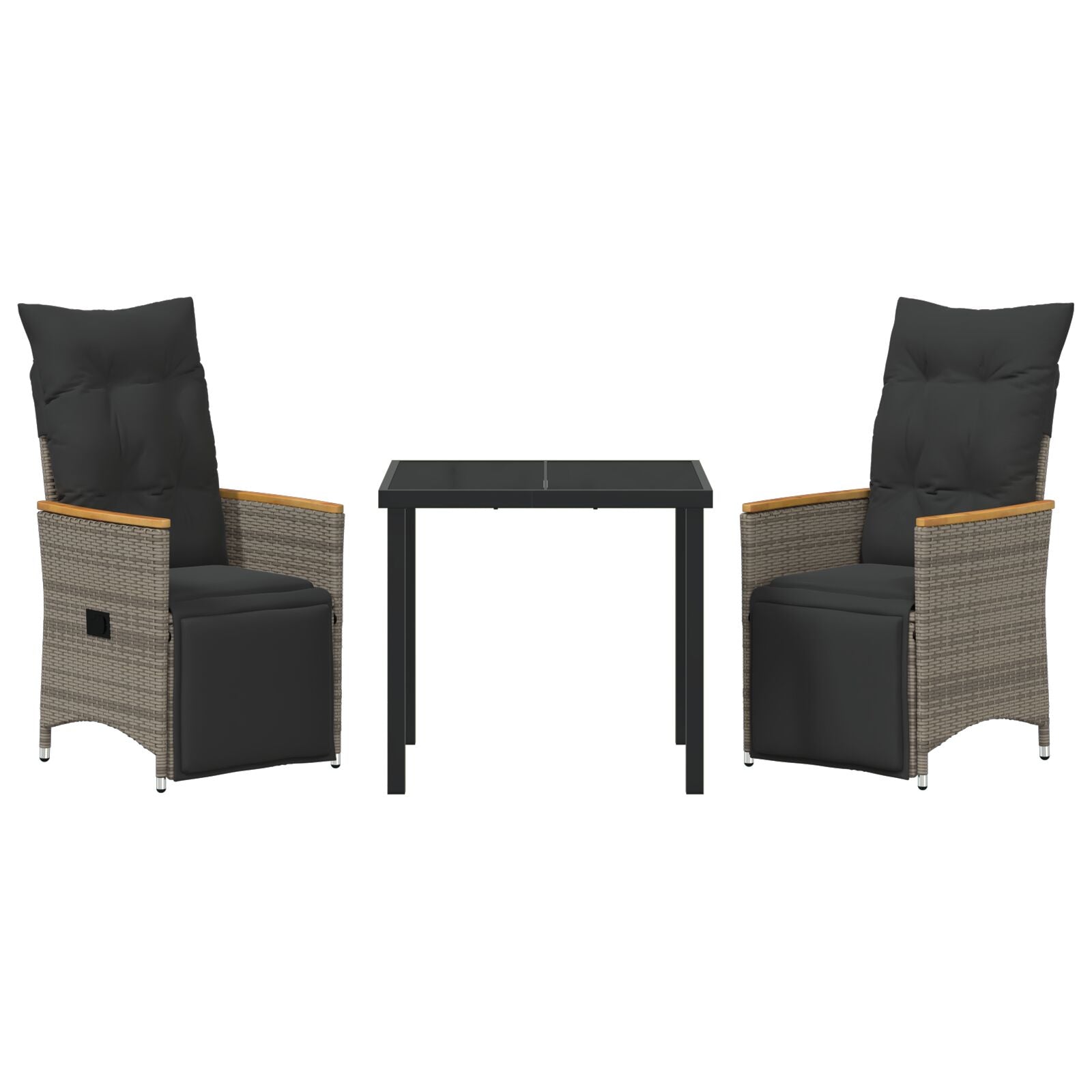 3-Delige Tuin Eetset Met Kussens Grijs Poly Rattan