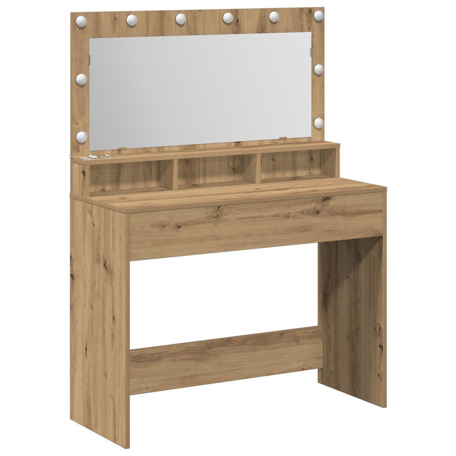 Make-Up Tafel Met Led Lichten In , Ambachtelijk eiken 100 x 41 x 135 cm