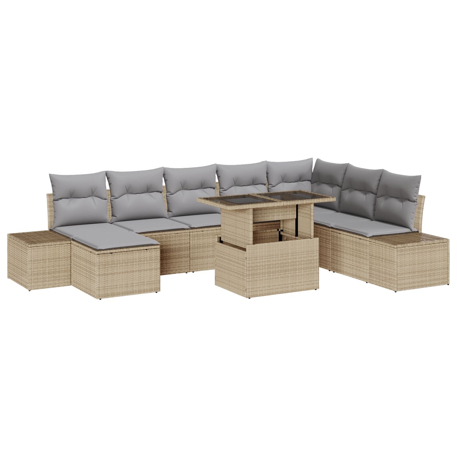 Tuinbank Set Set Van 9 Beige Rattan Tuin Hoekbank Rechthoekig