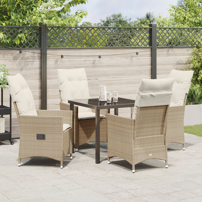 5-Delige Tuin Eetset Met Kussens Beige Poly Rattan