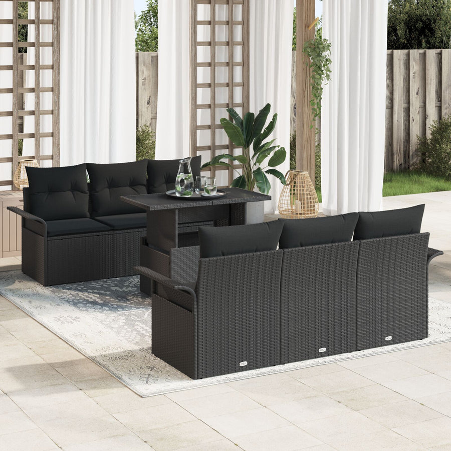 7 Delige Tuin Sofa Set Met Kussens Zwart Poly Rattan