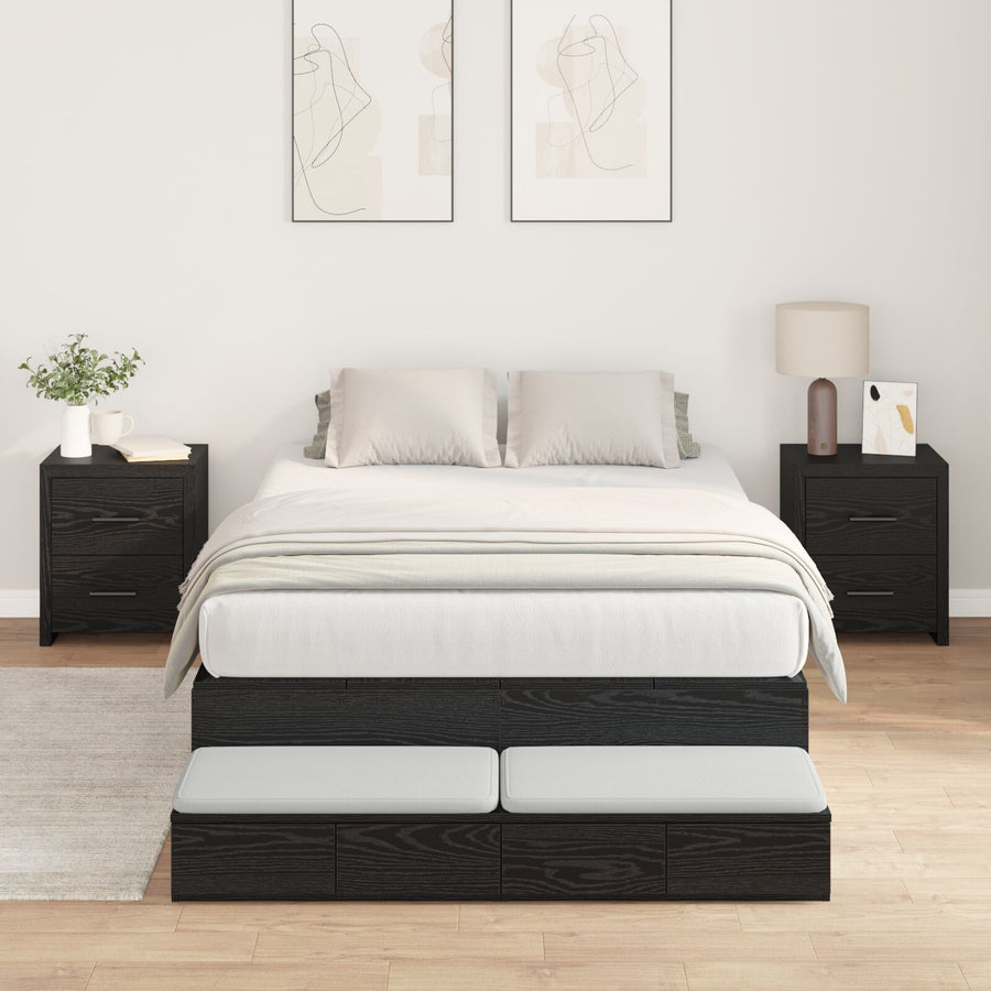 Opbergbedframe Zwart Eiken Bewerkt Hout 120 X 190 Cm Artisanaal Eiken