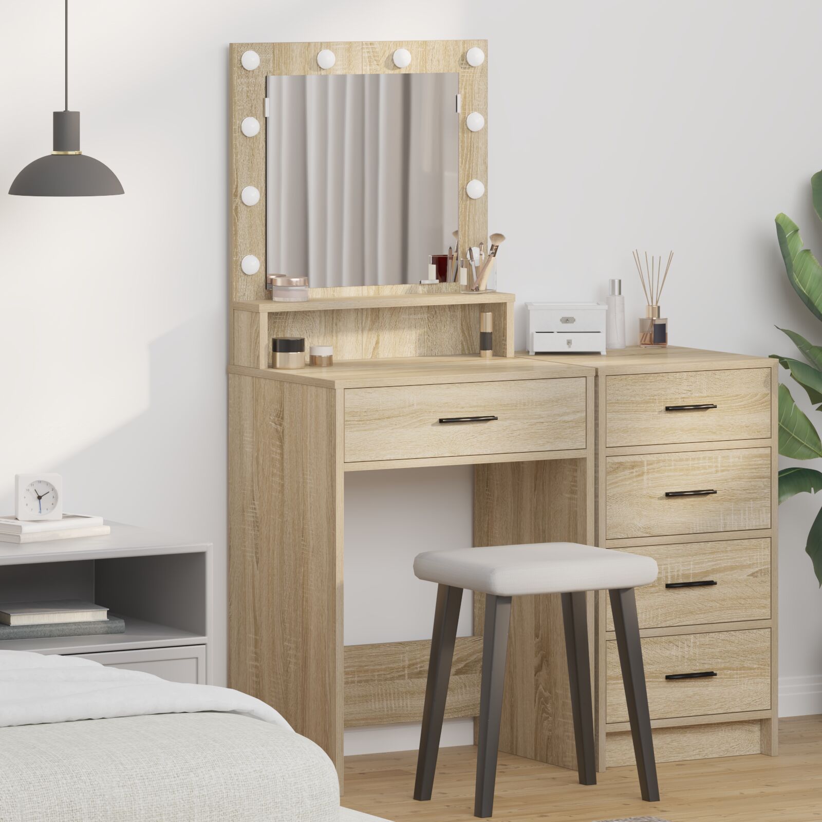 Kaptafel Met Led-Lampjes 50 x 41 x 135 cm Sonoma eiken