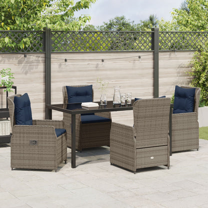 5-Delige Tuin Eetset Grijs Poly Rattan