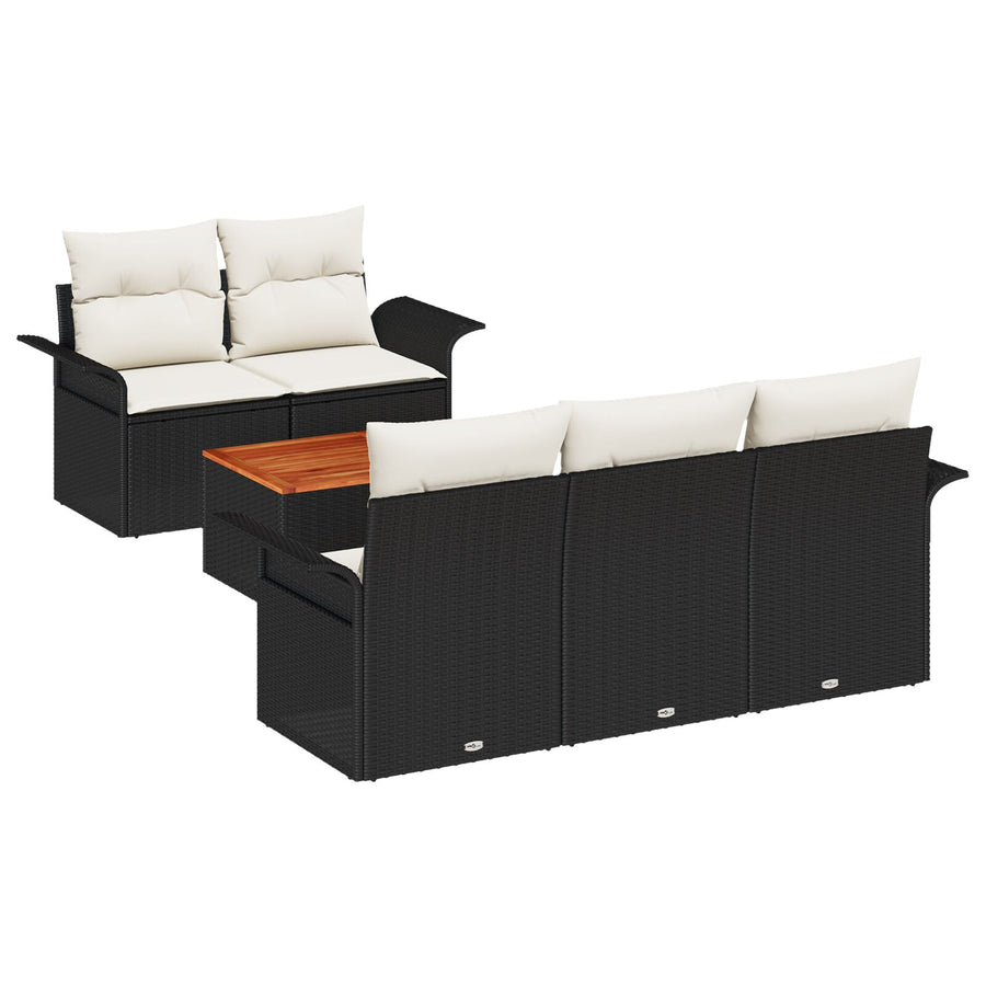 6-Delige Tuin Sofa Set Met Kussens Zwart Poly Rattan Acacia