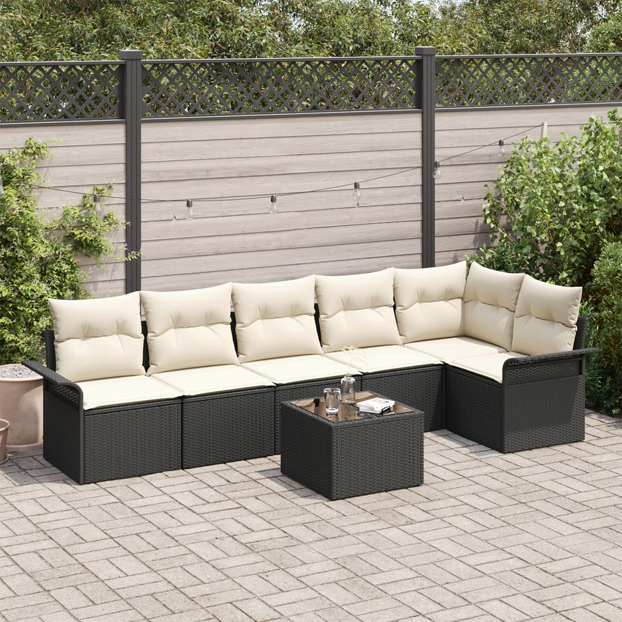 6-Delige Tuinsofa Set Met Kussens Bruin Poly Rattan Zwart en crème met tafel