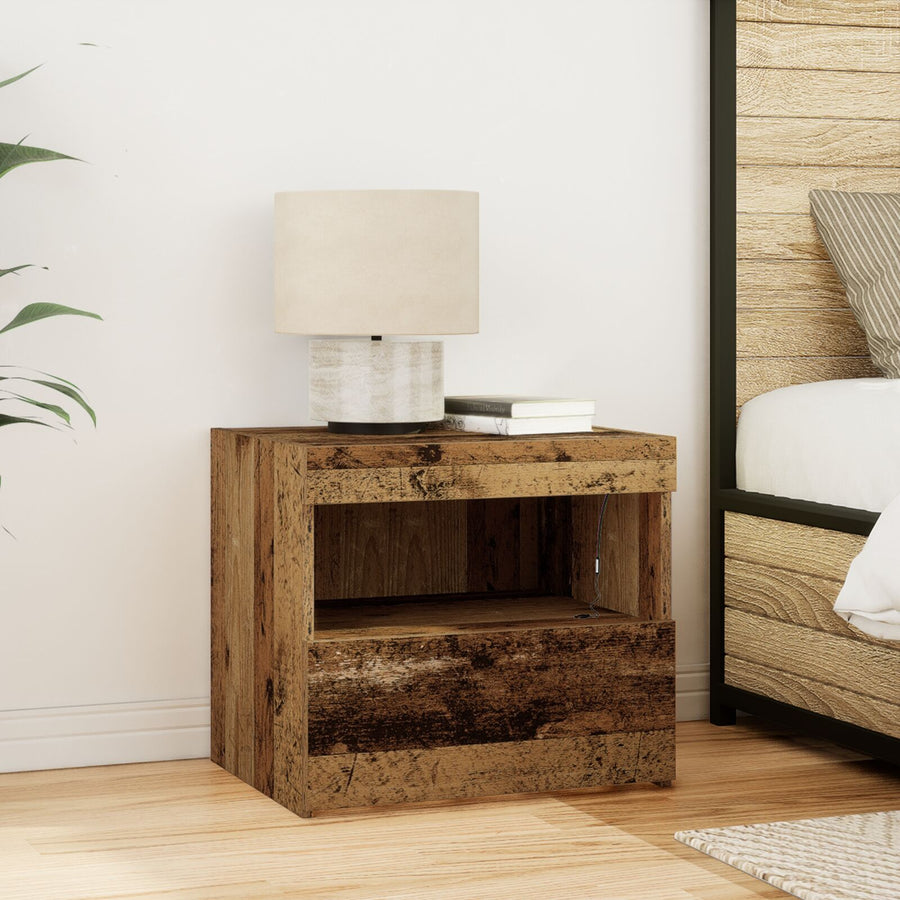 Nachtkastjes Met Led-Lampen 2 Stuks Oud Hout 50X40X45 Cm