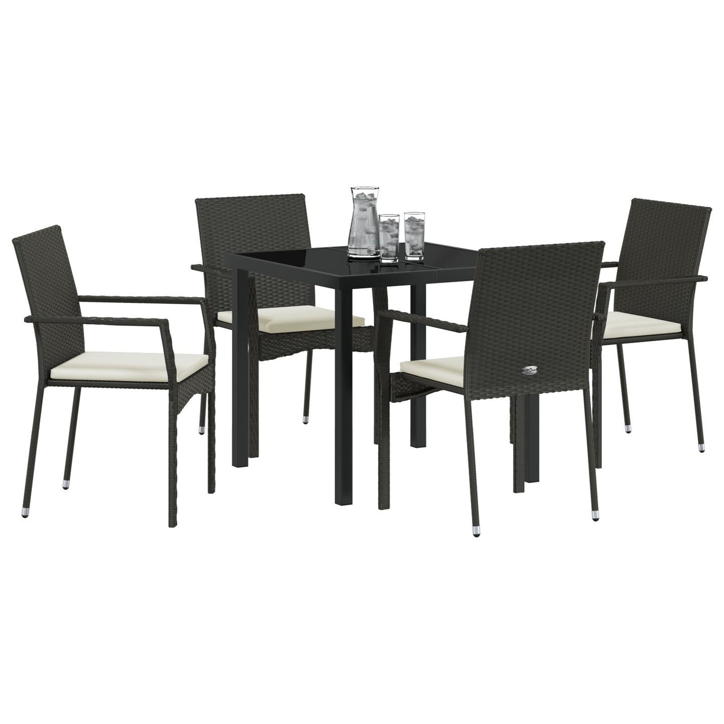5-Delig Tuin Eetset Met Kussens Zwart Poly Rattan