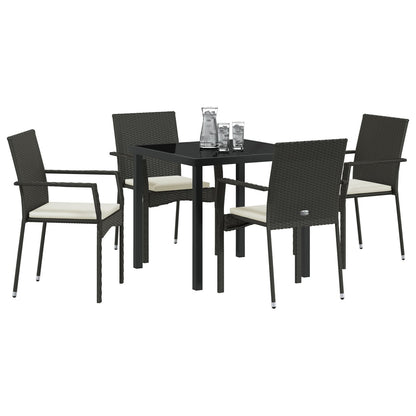 5-Delig Tuin Eetset Met Kussens Zwart Poly Rattan