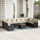 Tuinbankenset poly rattan acaciahout 11-delig zwart