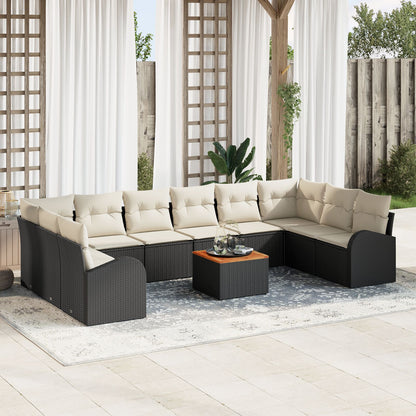 11-Delige Tuin Sofa Set Met Kussens Zwart Poly Rattan Acacia