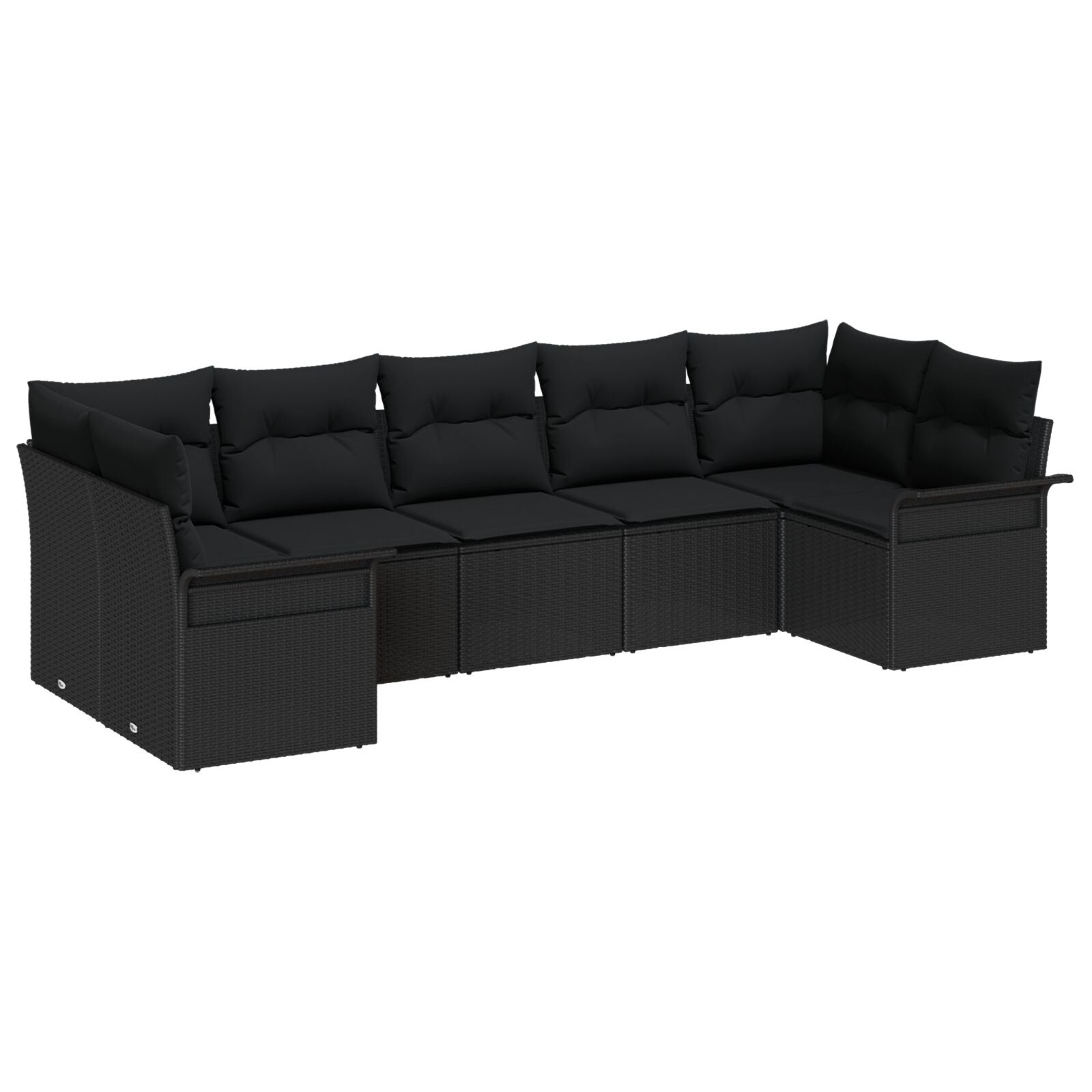 7-Delige Tuinbankset Met Kussens Zwart Poly Rattan