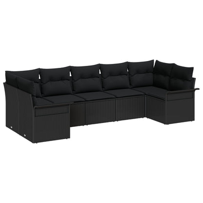 7-Delige Tuinbankset Met Kussens Zwart Poly Rattan