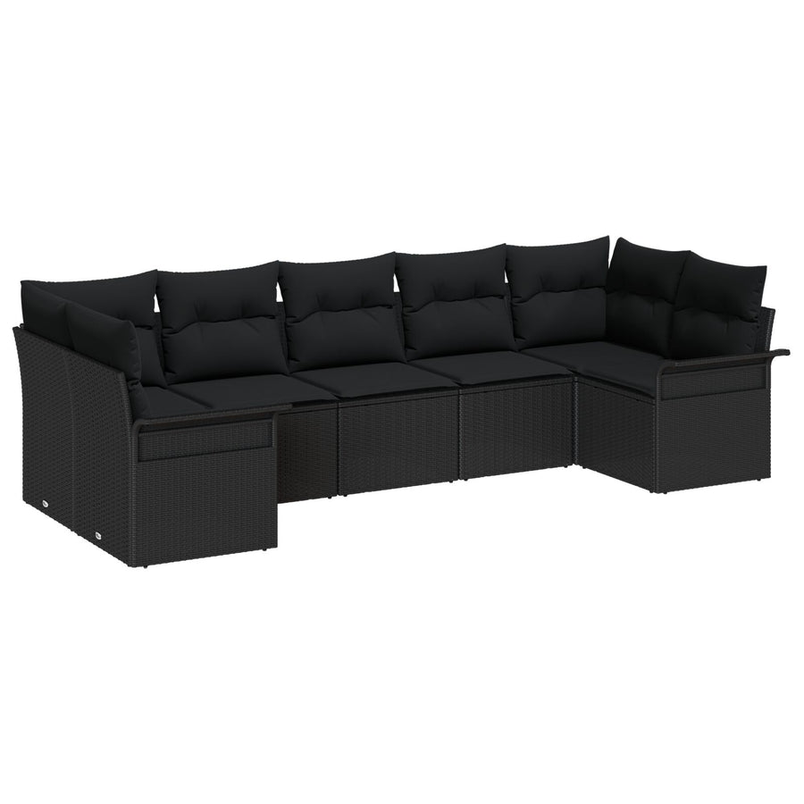 7-Delige Tuinbankset Met Kussens Zwart Poly Rattan