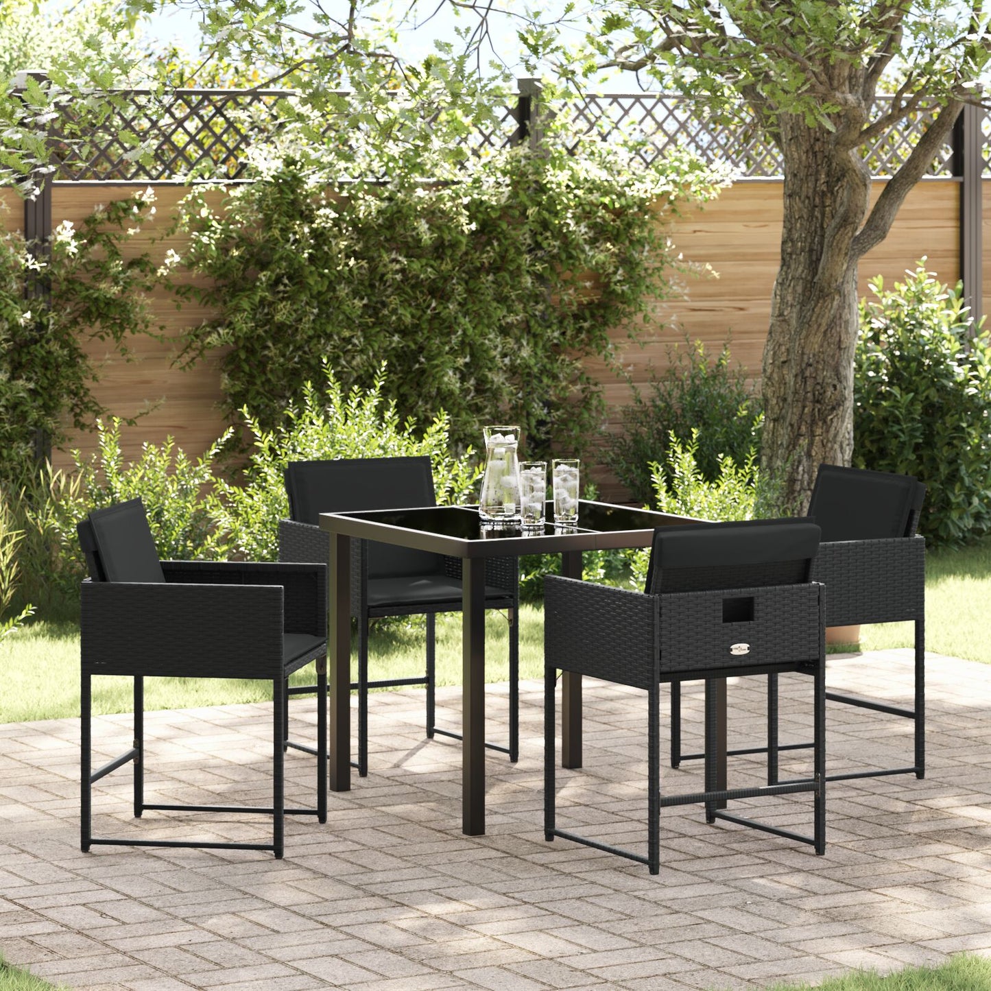 5-Delige Tuin Eettafelset Met Kussens Zwart Poly Rattan