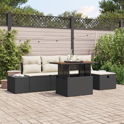 6-Delige Tuinbankset Met Kussens Zwart Poly Rattan Wit