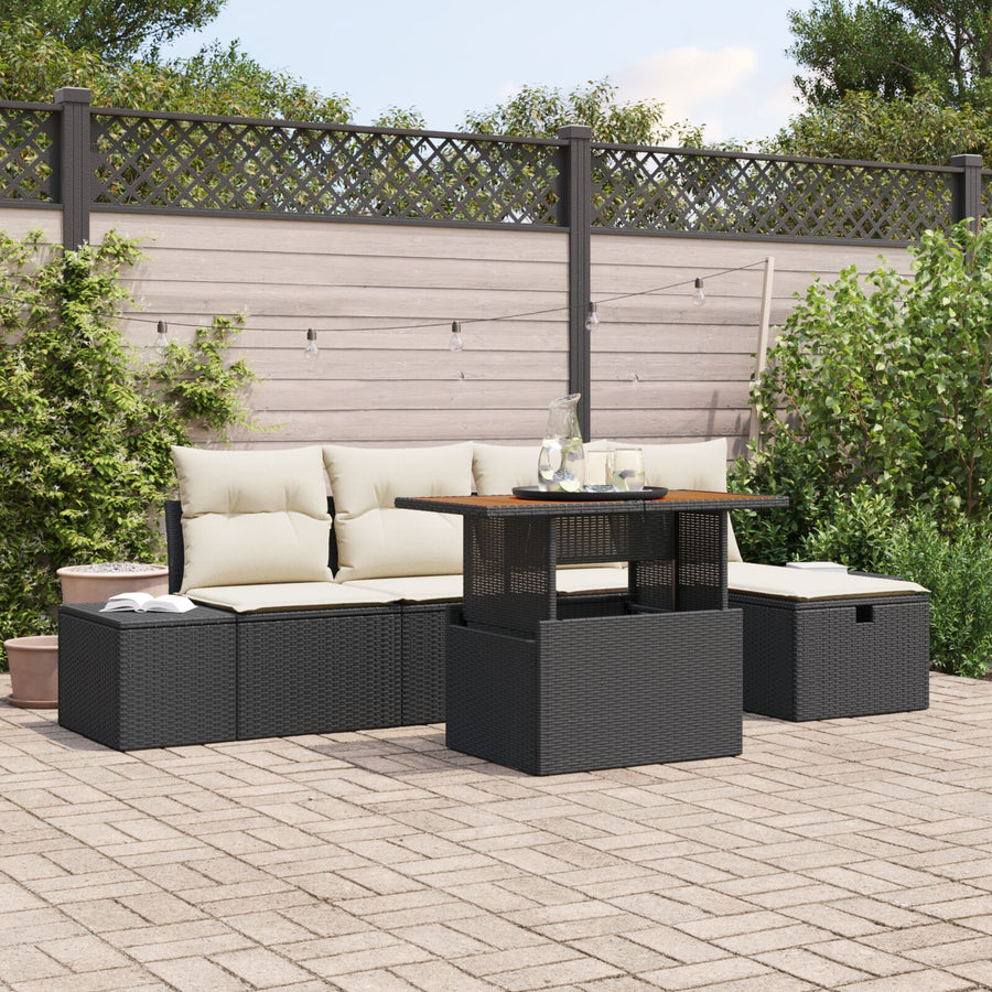 6-Delige Tuinbankset Met Kussens Zwart Poly Rattan Wit