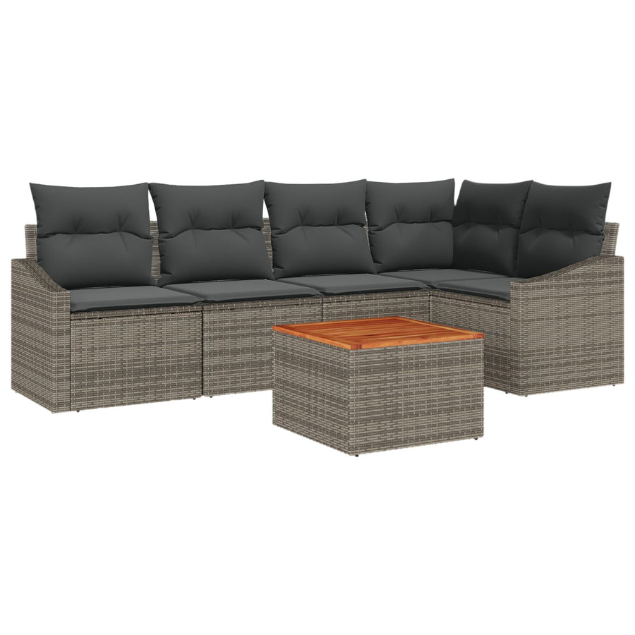 6-Delige Tuin Sofa Set Met Kussens Grijs Poly Rattan Acacia