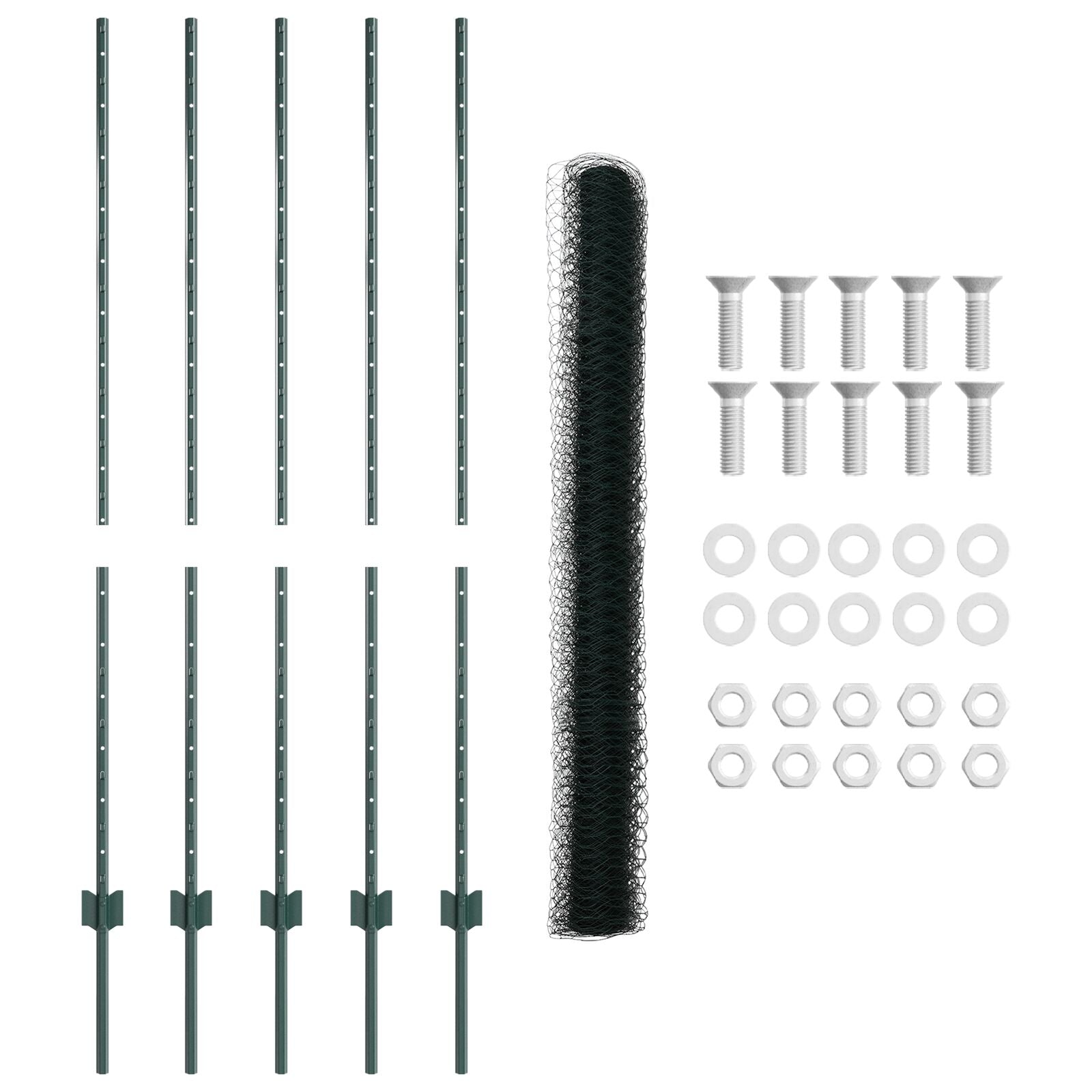 Omheining Palen 5 Stuks U-Channel Groen 140 Cm Staal,  Hexagonale Omheining Groen 1,4X10 M Staal
