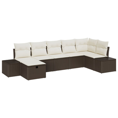 7-Delige Tuin Sofa Set Met Kussens Bruin Poly Rattan Wit