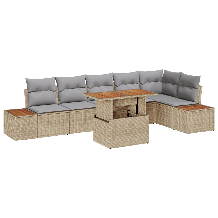 Tuinstoelenset Set Van 7 Beige Rattan Tuinstoelenset
