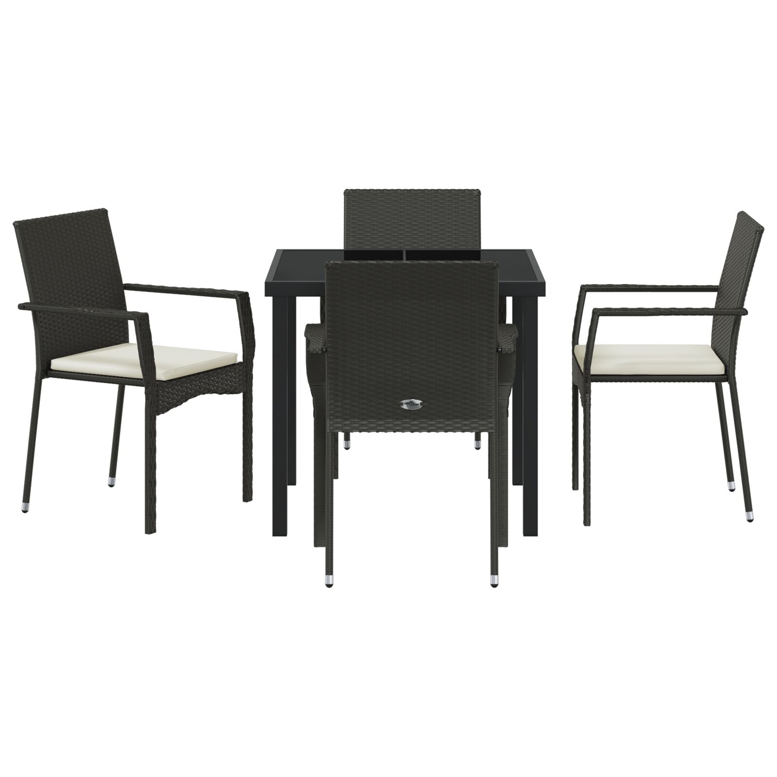 5-Delig Tuin Eetset Met Kussens Zwart Poly Rattan