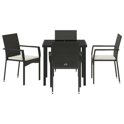 5-Delig Tuin Eetset Met Kussens Zwart Poly Rattan