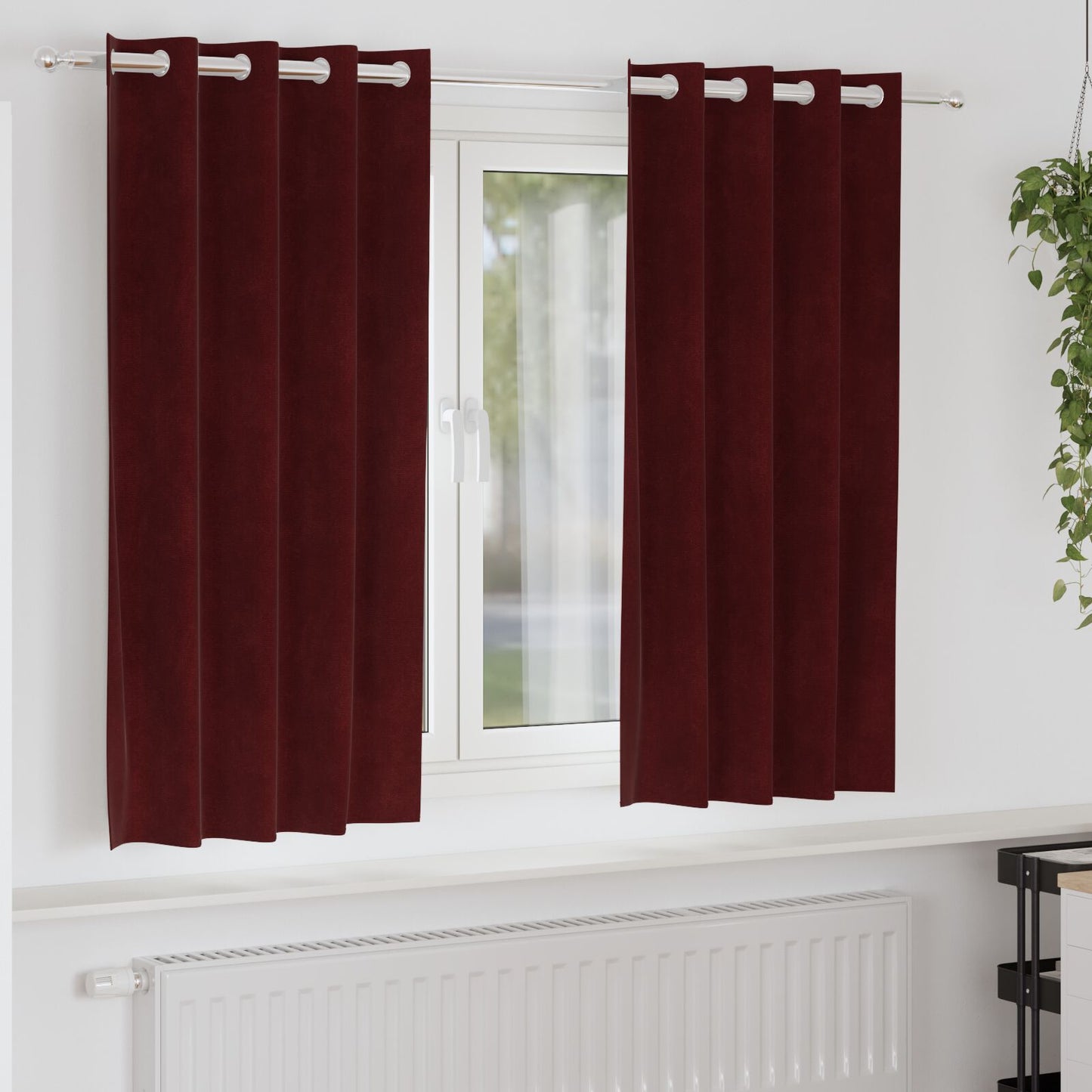 Zwarte Outdoorgordijnen 2 Stuks Velours Bordeauxrood 140 x 175 cm met oogjes