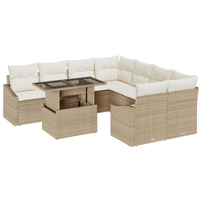 9-Delige Tuinbankset Met Kussens Beige Poly Rattan