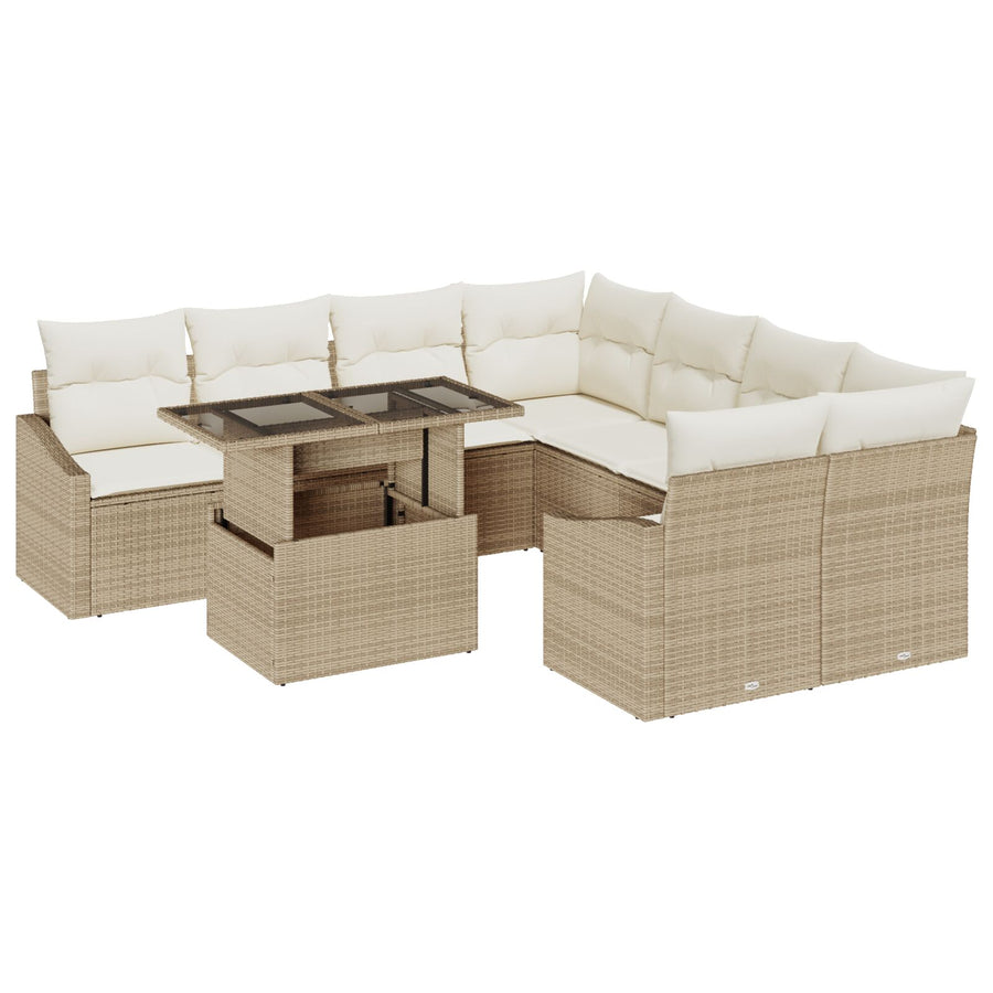 9-Delige Tuinbankset Met Kussens Beige Poly Rattan