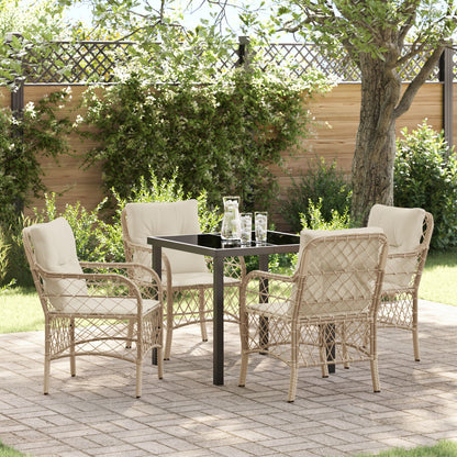 5-Delige Tuindining Set Met Kussens Beige Poly Rattan