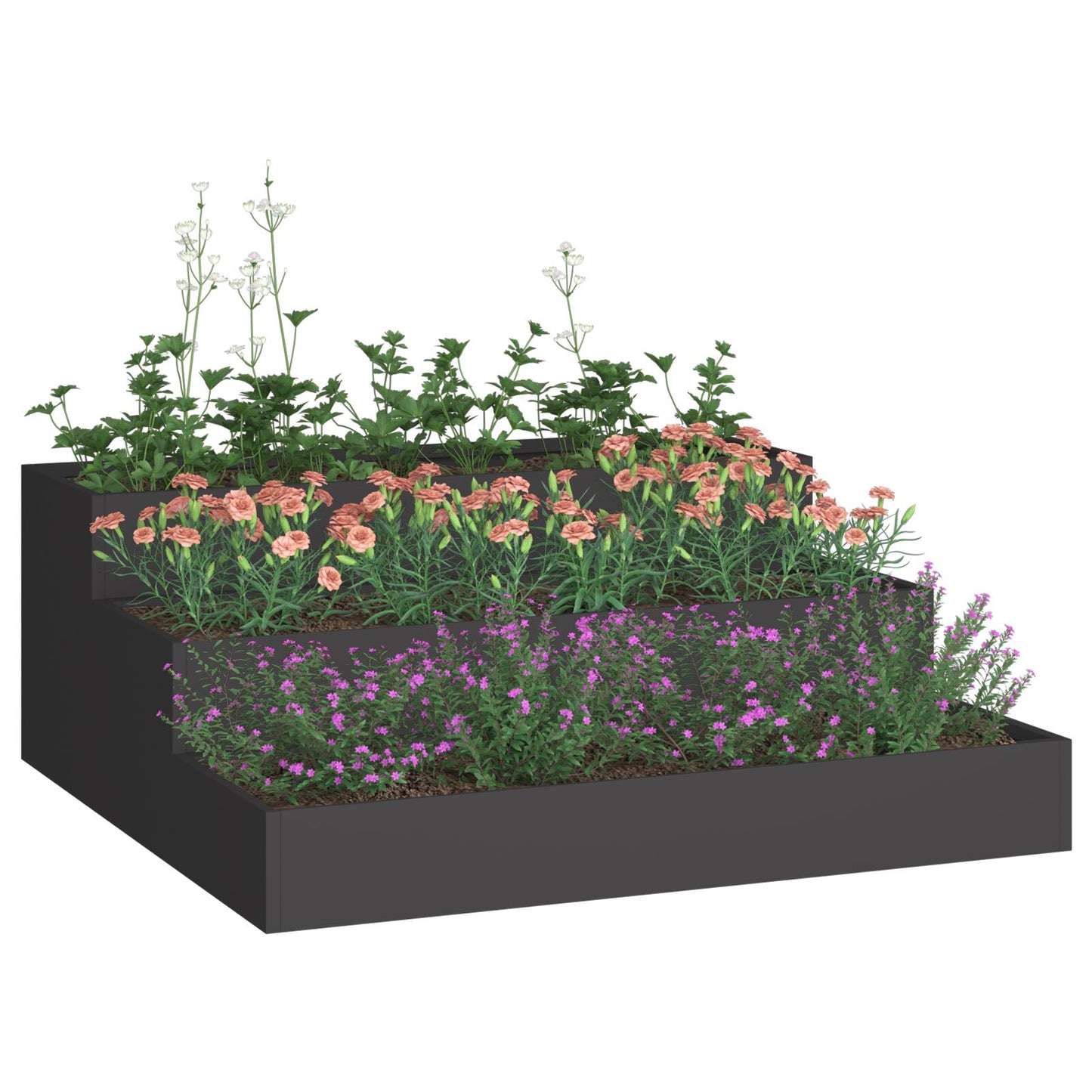 Tuinplanter 3-Laags Staal 90 x 90 x 35 cm Zwart