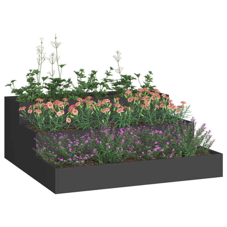 Tuinplanter 3-Laags Staal 90 x 90 x 35 cm Zwart