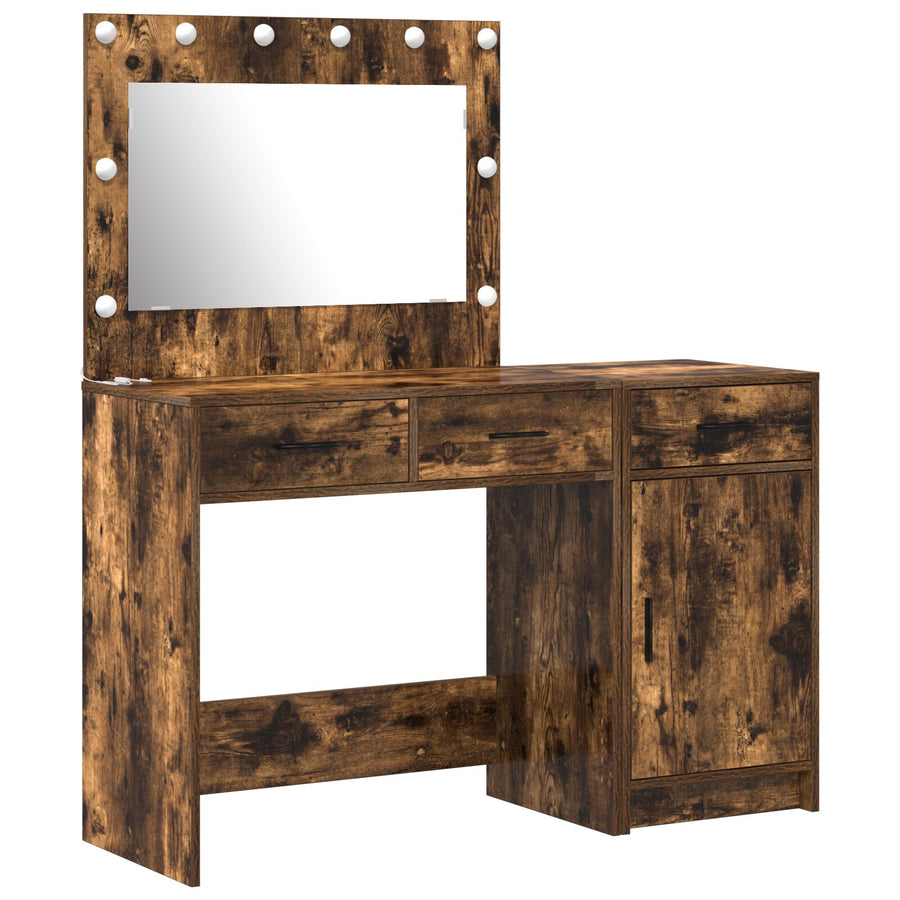 2-Delige Kaptafelset Met Led Rokerig Eiken Engineered Hout