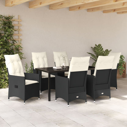 7-Delige Tuinset Met Kussens Zwart Poly Rattan