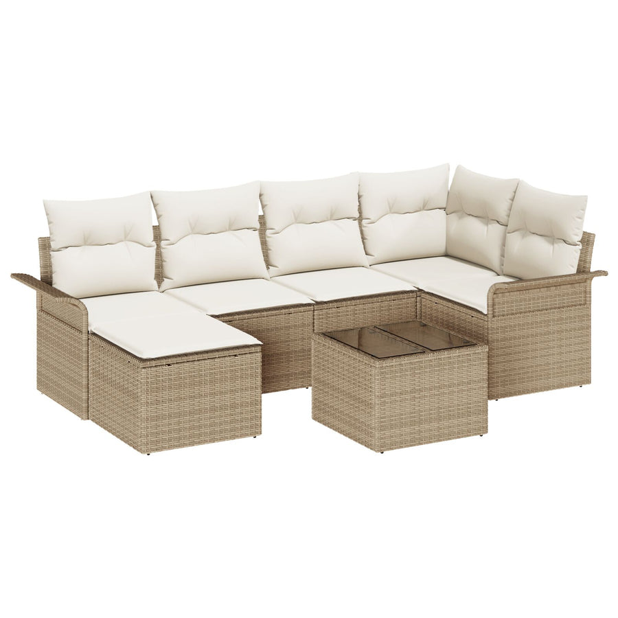 7-Delige Tuin Sofa Set Met Kussens Bruin Poly Rattan