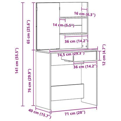Zwart Eiken Hektafel Met Spiegel - 74,5 X 40 X 141 Cm