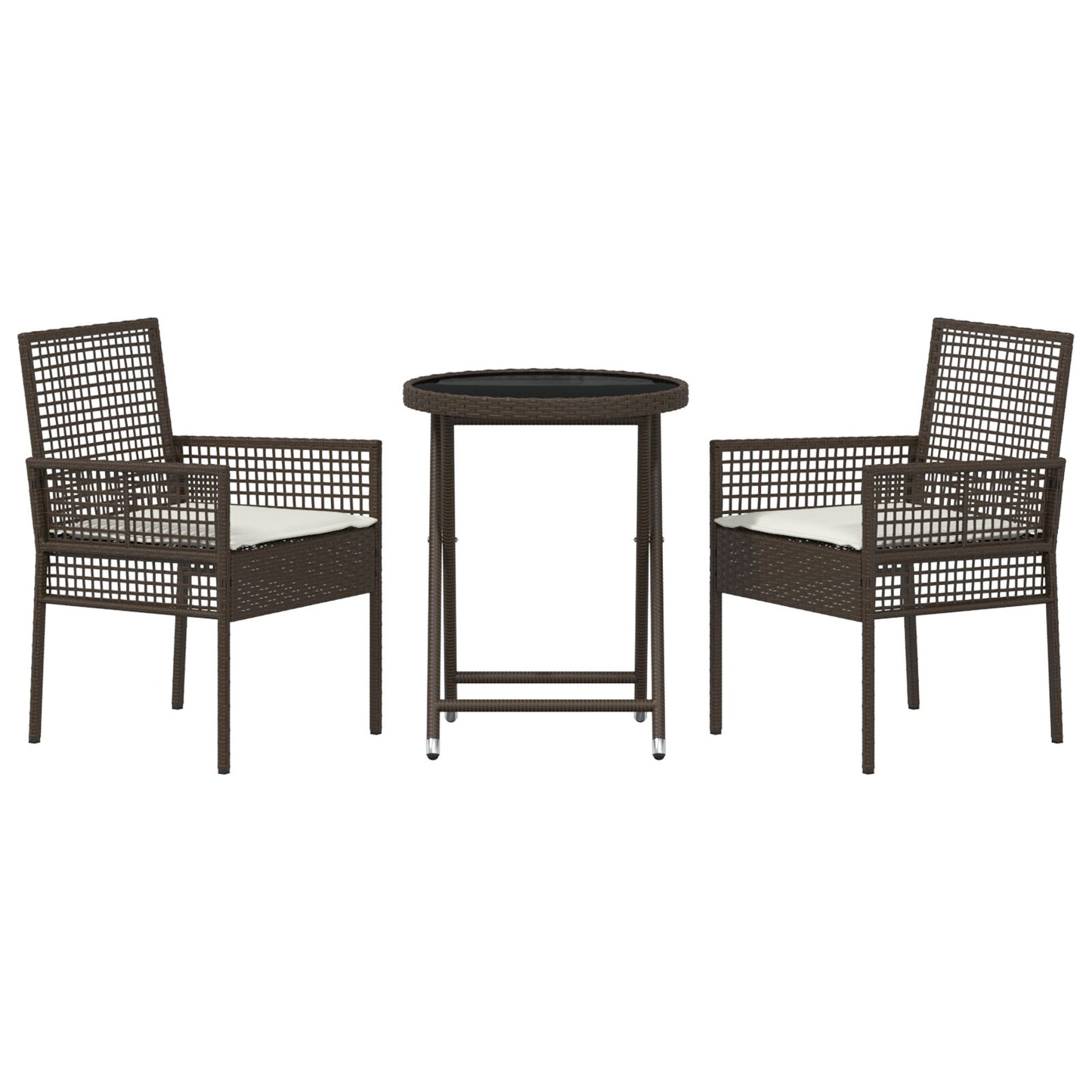 3-Delig Tuin Bistro Set Met Kussens Bruin Poly Rattan