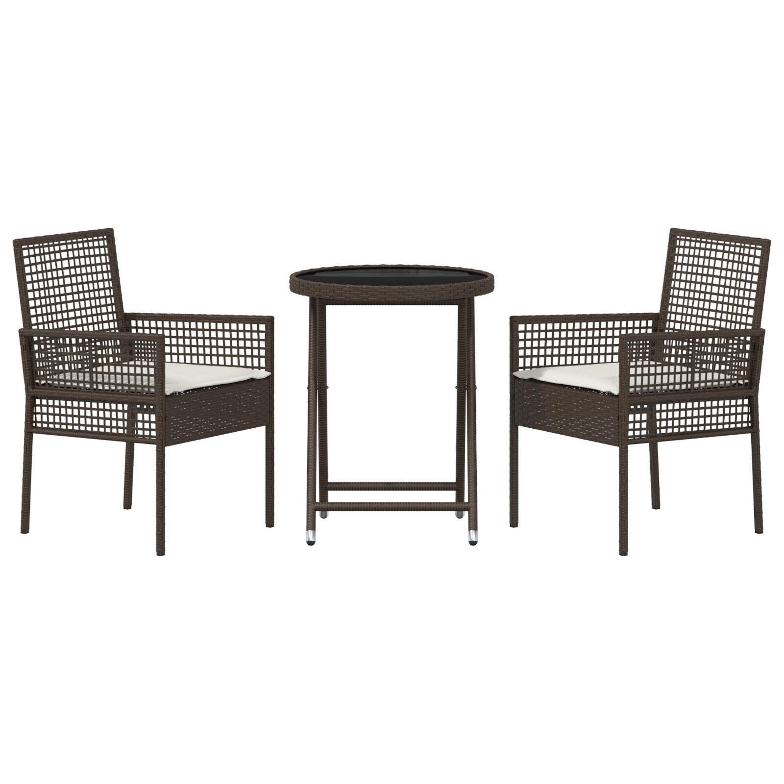 3-Delig Tuin Bistro Set Met Kussens Bruin Poly Rattan