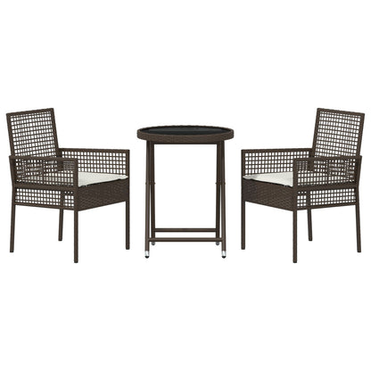 3-Delig Tuin Bistro Set Met Kussens Bruin Poly Rattan