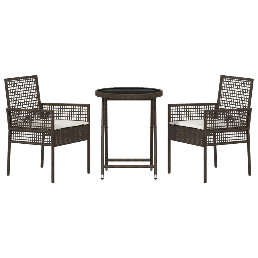 3-Delig Tuin Bistro Set Met Kussens Bruin Poly Rattan