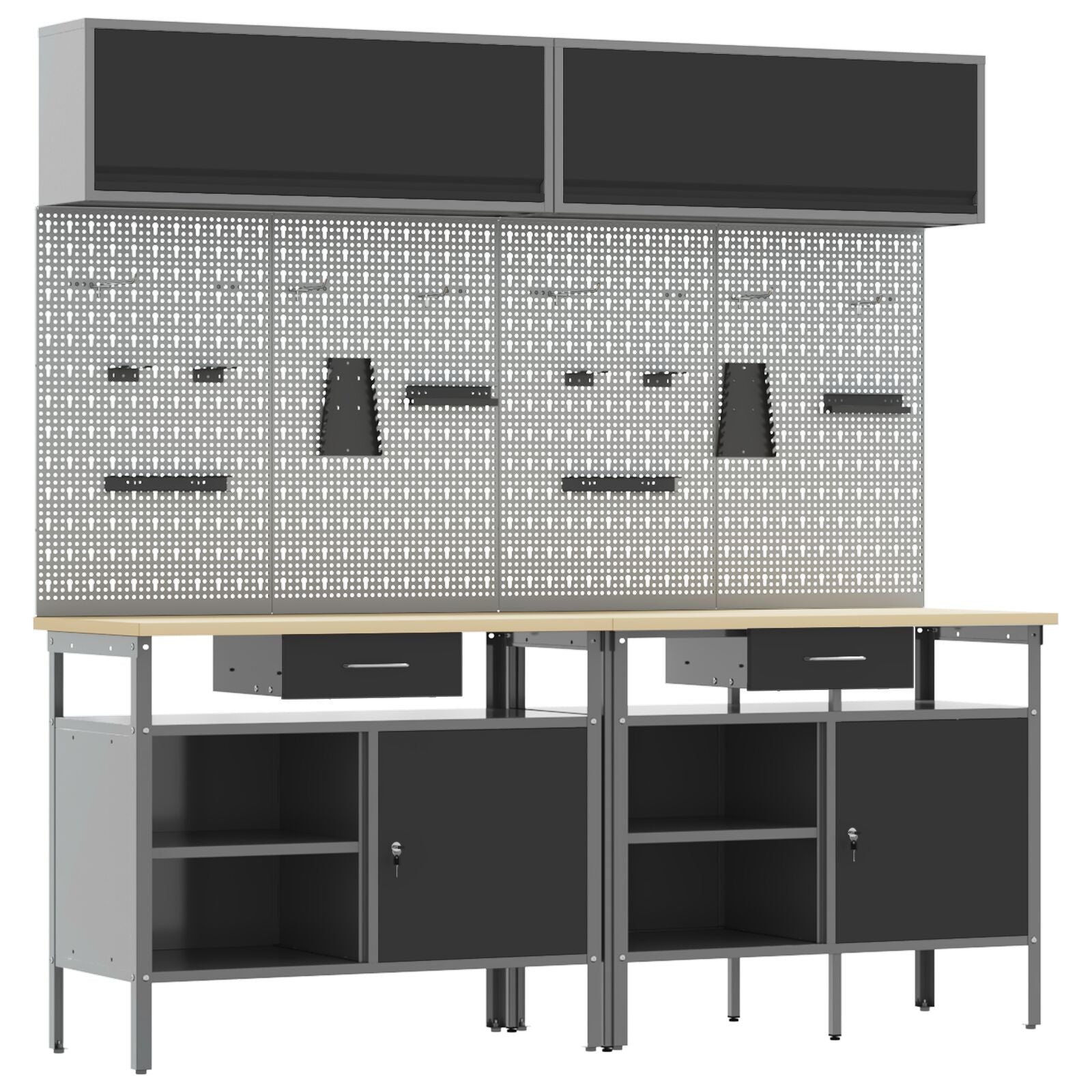 Werkbank Set Set van 8 Grijs Staal 200 x 55 x 200 cm Opslag