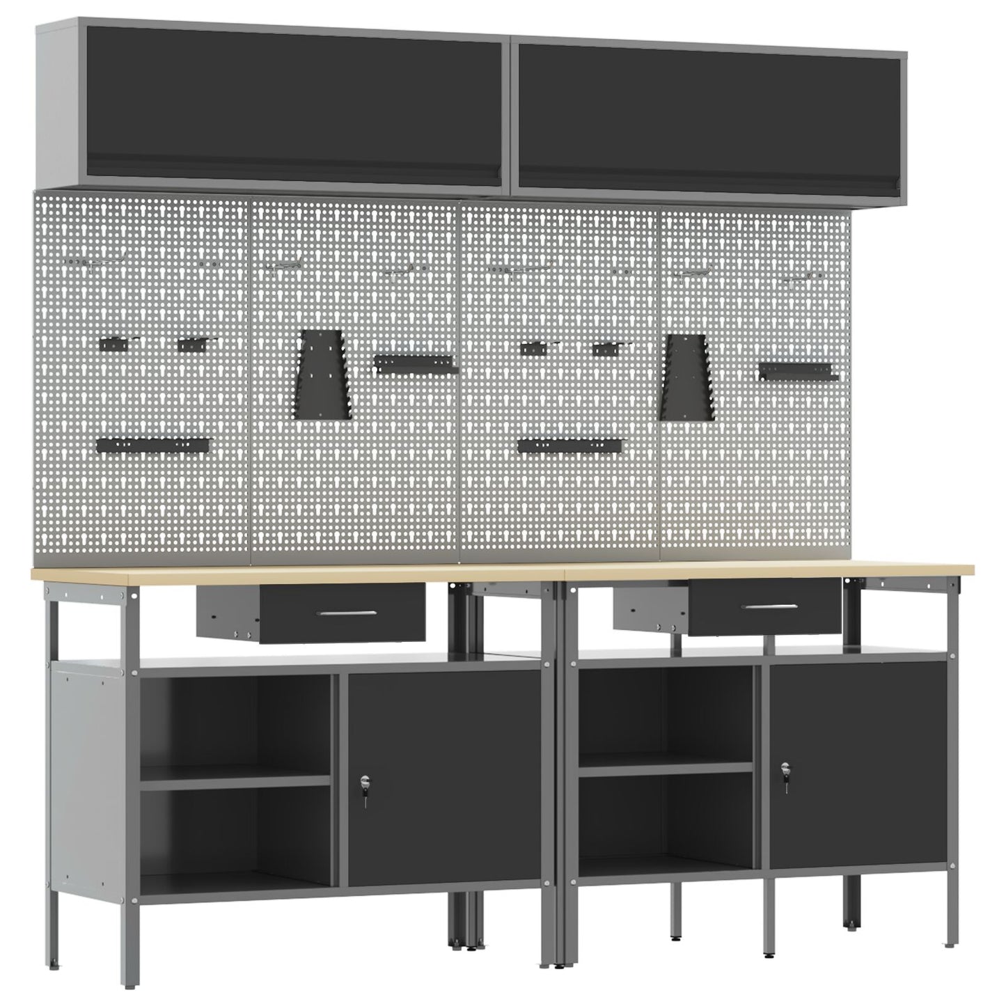 Werkbank Set Set van 8 Grijs Staal 200 x 55 x 200 cm Opslag