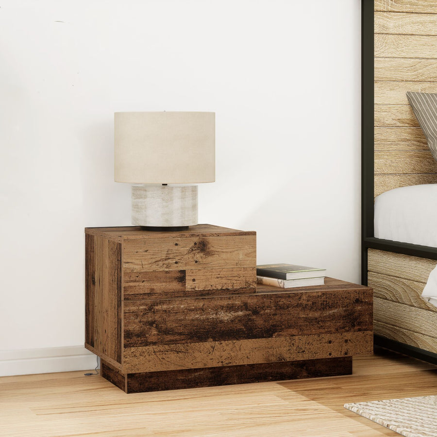 Nachtkastje Met Led-Verlichting 100X36X49 Cm Oude Hout