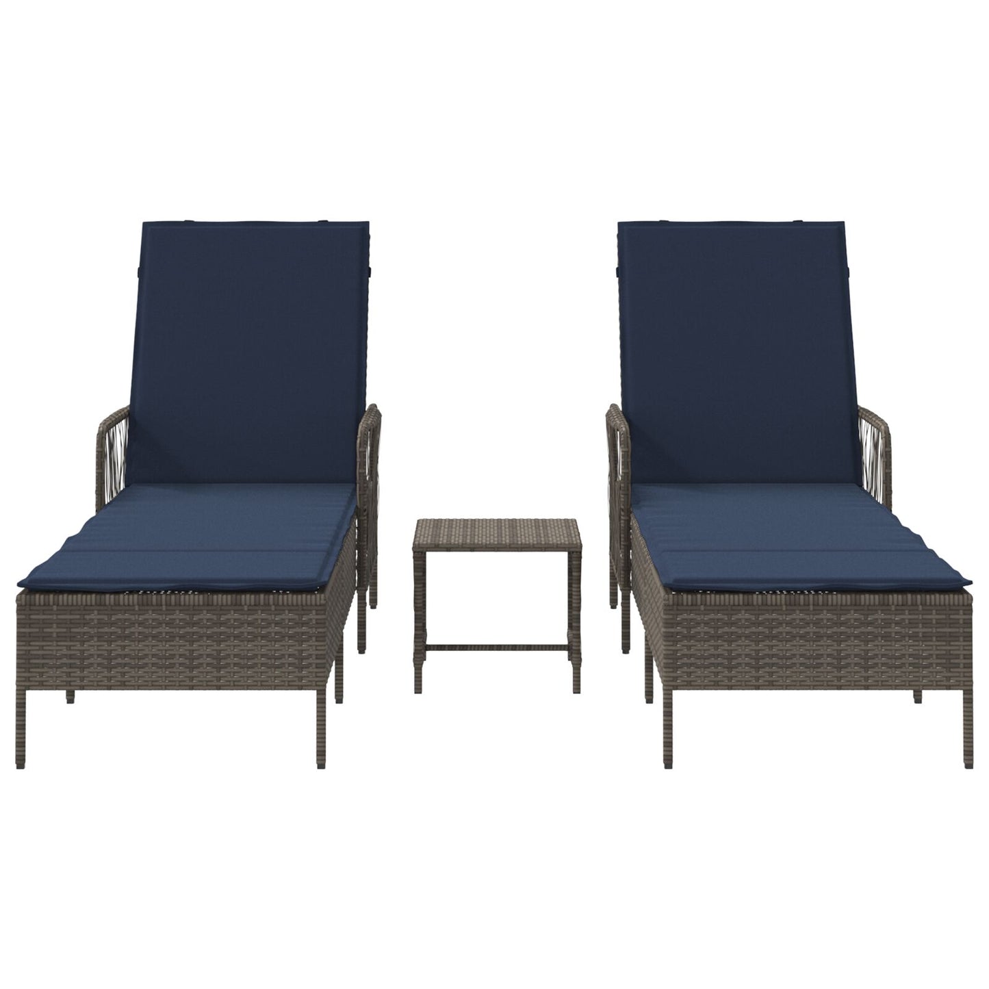 Zonnebank Set Van 3 Grijs En Marineblauw Pe Riet, Metaal Vouwbaar