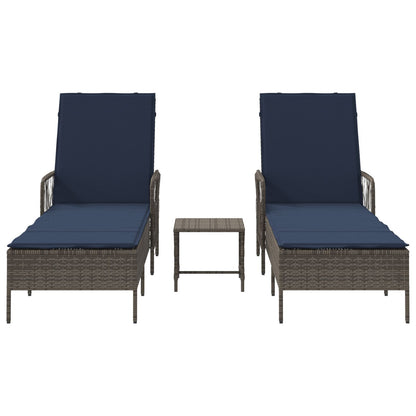 Zonnebank Set Van 3 Grijs En Marineblauw Pe Riet, Metaal Vouwbaar