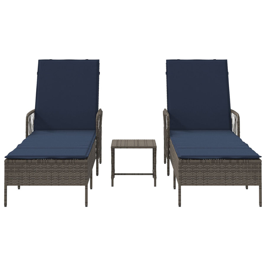 Zonnebank Set Van 3 Grijs En Marineblauw Pe Riet, Metaal Vouwbaar